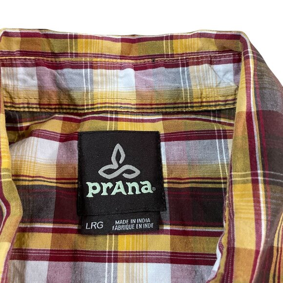 Prana Men's Plaid Short Sleeve Button-Up Shirt Size Large Pearl Snaps Hiking - Picture 2 of 5